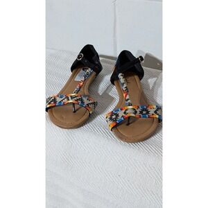 Qupid Aztec Print T Strap Ankle Strap Sandals 8